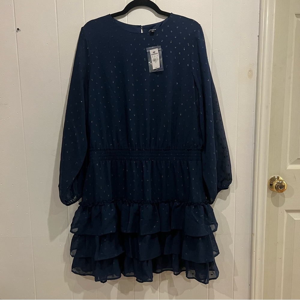 Express XL Navy Ruffle Mini Dress new with tags